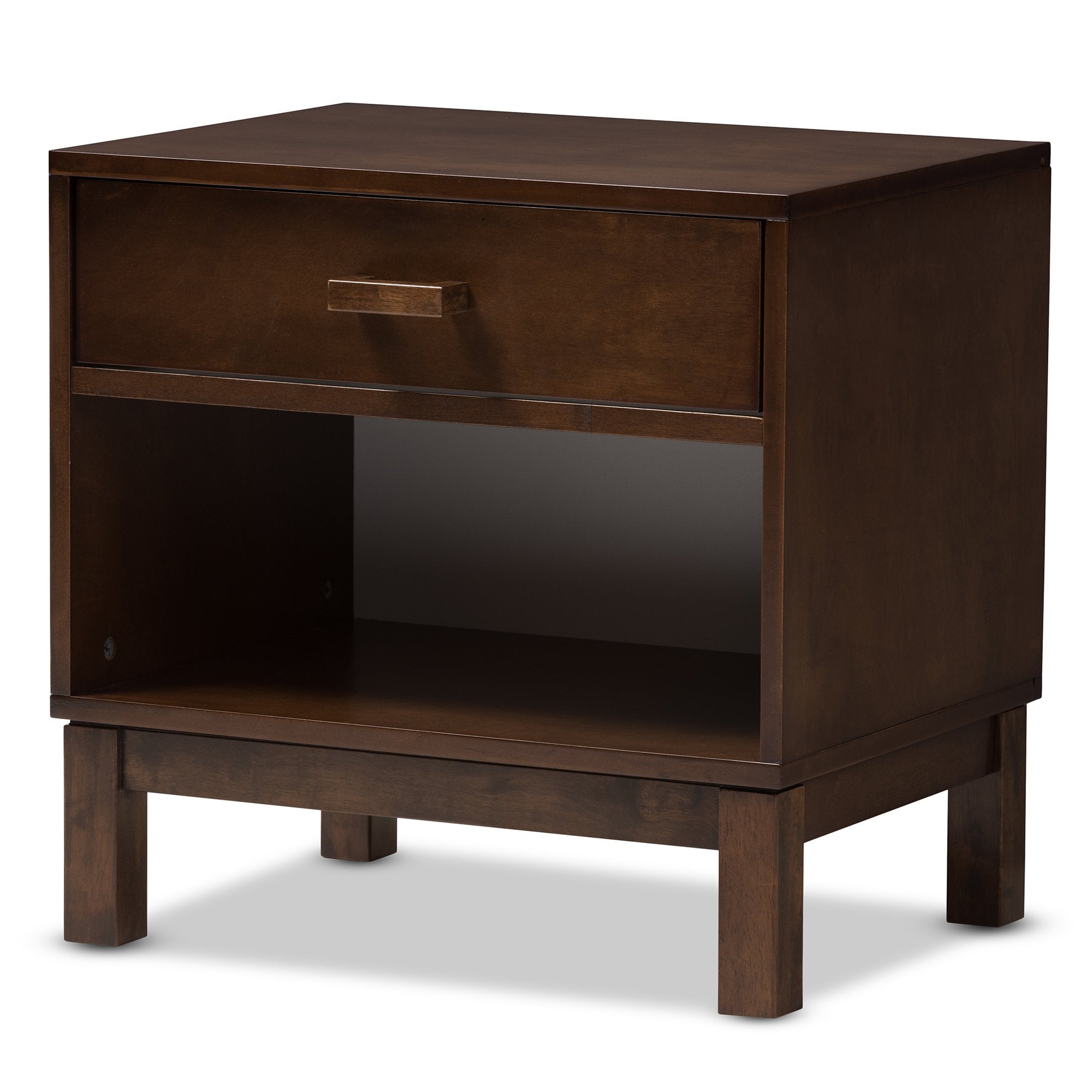 Baxton Studio Deirdre Modern and Contemporary Brown Wood 1-Drawer Nightstand Brown//Medium Wood/Contemporary/Rubber Wood/MDF